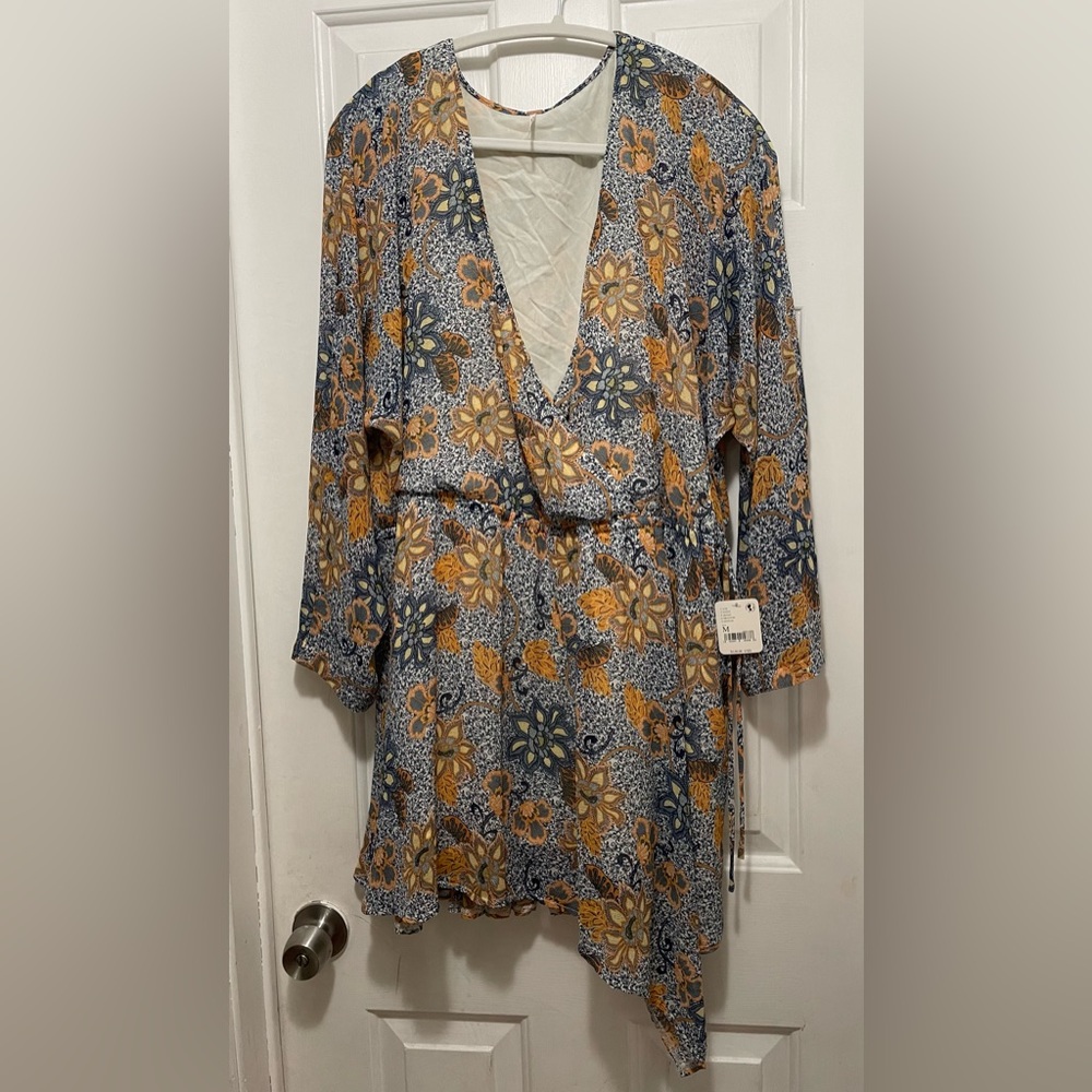 Free People Floral Wrap Top - Blue and Orange